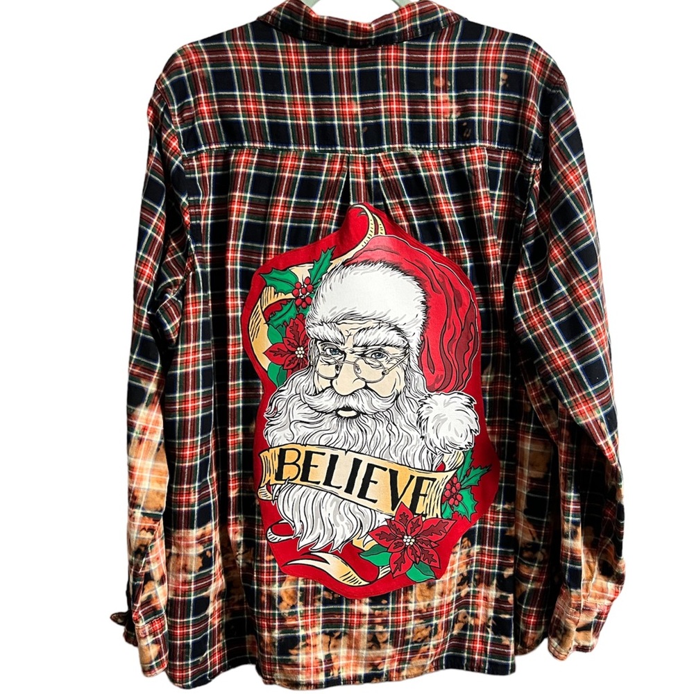 Santa Claus ‘Believe’ Upcycled Graphic Flannel
